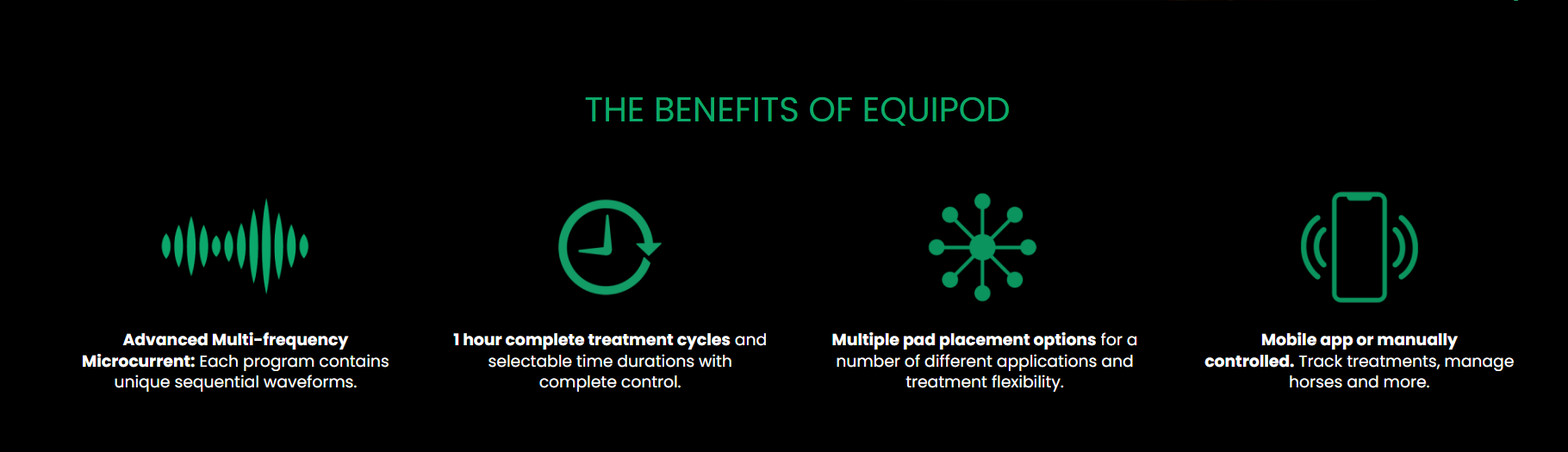 icons with text listing the benefits of using the equipod service